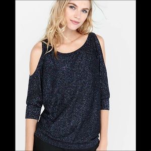 Express Deep Blue Cold Shoulder Sparkle Sweater